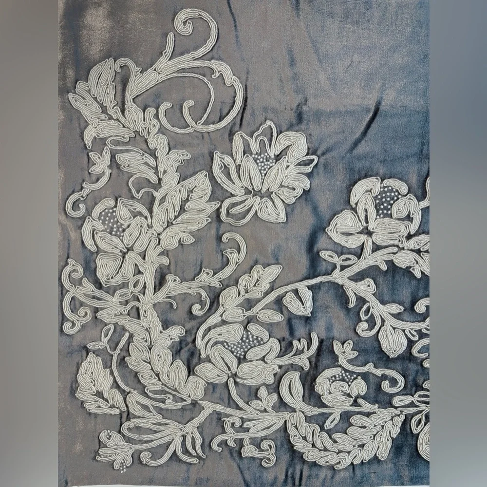 Hand Embroidered Velvet King Sham, Frontgate Aviana Collection, Gray, 20x36 in